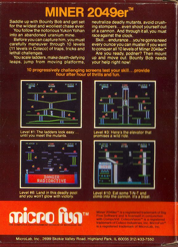 Miner 2049er box art for Colecovision